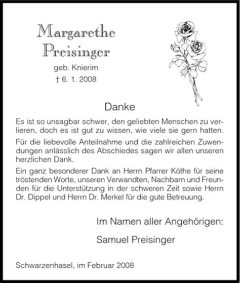 Traueranzeigen Von Margarethe Preisinger Trauer Hna De