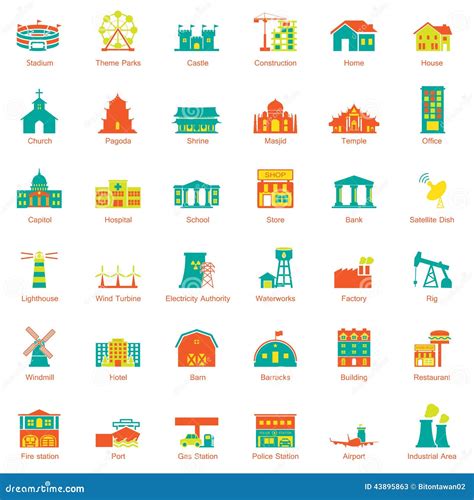 Sistema Del Icono De La Ciudad De Los Edificios Ilustración del Vector