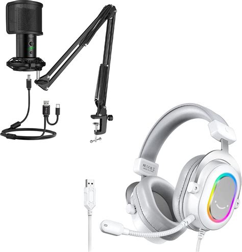 Amazon.com: FIFINE USB Microphone and White Gaming Headset, PC ...