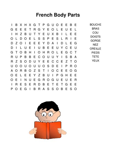 French Body Parts Word Search