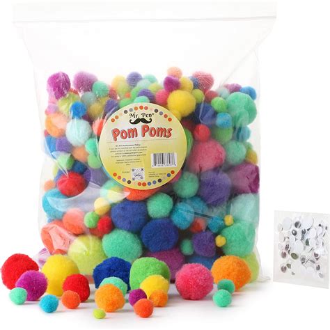 Mr Pen Pom Poms Assorted Sizes 360 Pom Poms With 50 Googly Eyes