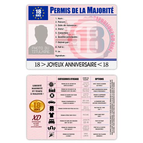 Permis de la Majorité Cadeau Humour 18 Ans Anniversaire Inoubliable