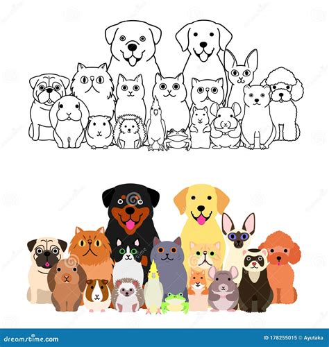 Animal De Estimação Desenho - Grande Desenho Animado Grupo De Animais De Estimação Conjunto Corpo ...