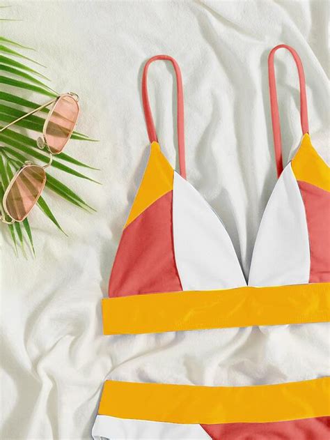 Color Block Triangle Bikini Swimsuit Shein Usa