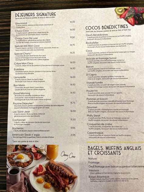 Menu Au All Mon Coco Place Longueuil Restaurant Longueuil Rue