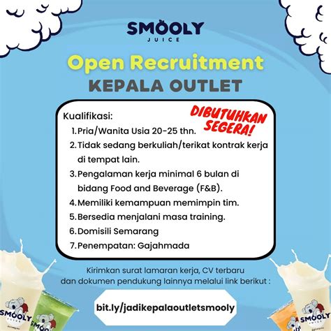 Lowongan Kerja Kepala Outlet Full Time Crew Outlet Full Time