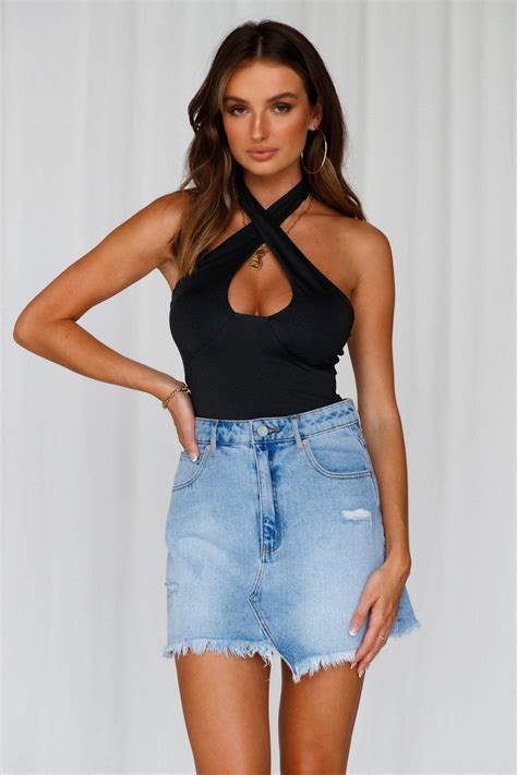 Gatherings Bodysuit Black Black Bodysuit Aline Skirt Blue Denim Skirt