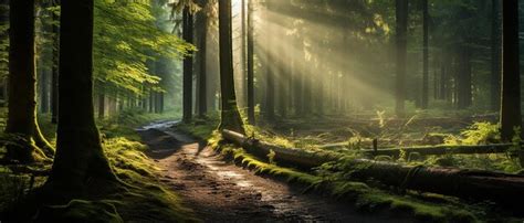 Premium Photo Forest Glow Rays Of Sunlight Passing Through The Trees