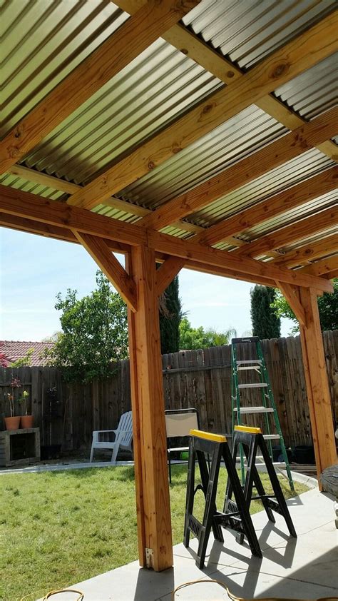 Covered Patio Corrugated Metal Roof Backyard Patio Patio Deck