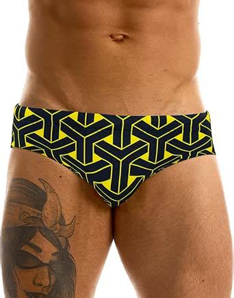 Mizok Men S Low Rise Swimsuit Sexy Hot Body Prints Swimwear Brief Black M Amazon