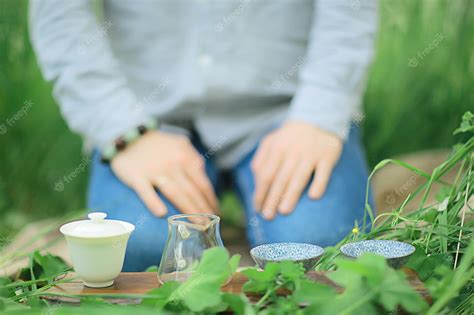 Premium Photo | Japanese tea ceremony in the spring garden, aroma ...