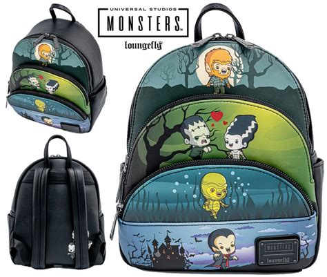 Mini Mochila Universal Monsters Chibi Casal Frankenstein Lobisomem