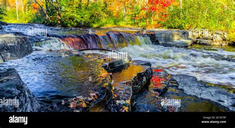 Autumn Waterfall Panorama Gorgeous Upper Peninsula Michigan Waterfall