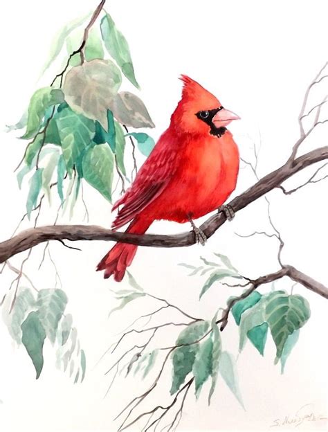 Cardinal bird original watercolor painting 12 X 9