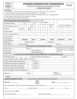 Fillable Online APPLICATION FORM FOR RECHECKING OF PAPER Fax Email