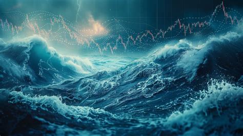 Graphic Representation Of A Stormy Sea With Financial Charts