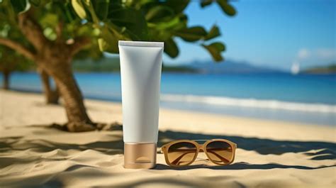 Premium AI Image | Sunscreen Bottle on the beach