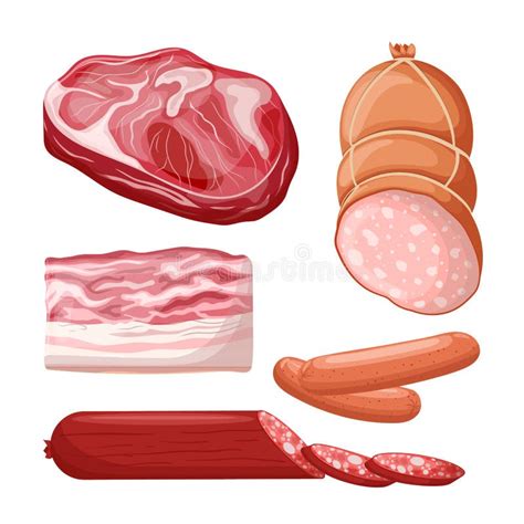 Sausages Meat Set Cartoon Vector Illustration Stock Vector