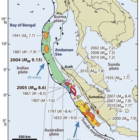 Tectonic Setting Of The Sumatran Subduction Zone Showing Major Recent