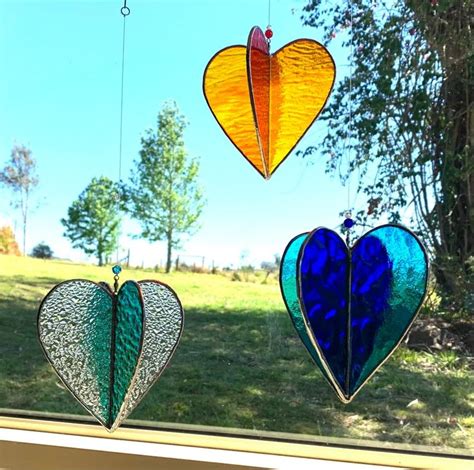 Stained Glass Heart Suncatcher Wind Spinner In 3D Made For Etsy