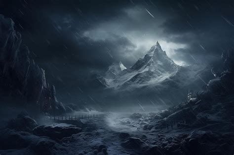 Premium Photo | Fantasy dark snowy mountain snow storm