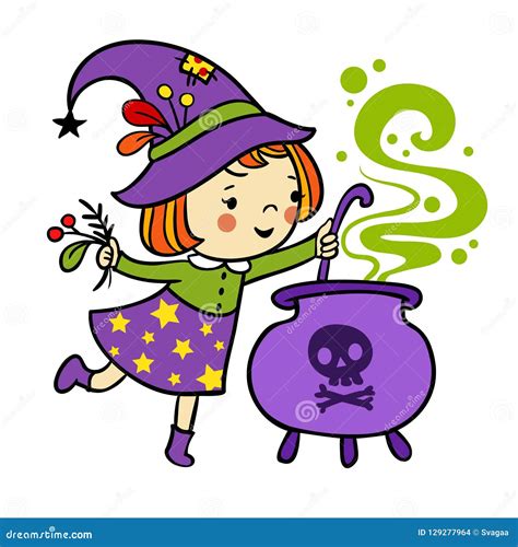 Witch Cooking Castle And Full Moon Vector Illustration For Happy