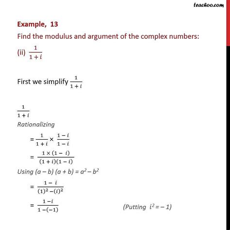 Example 13 Find Modulus And Argument Of Complex Number 1 1 𝑖