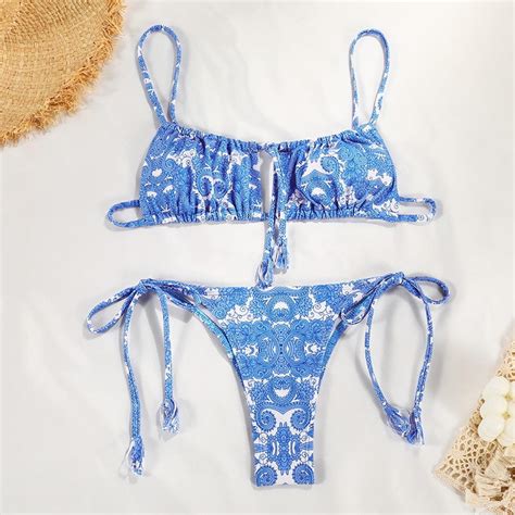 Sexy Bikini Women Floral Print Brazilian Bikini Set Halter Backless