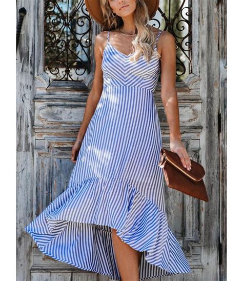 Irregular Ruffle Hem Striped Cami Dress