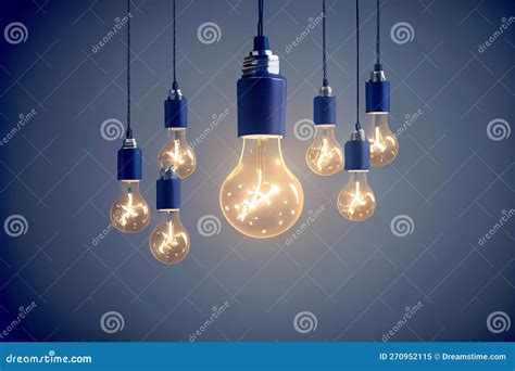 Light Bulbs On A Blue Background Close Up Generative Ai Stock