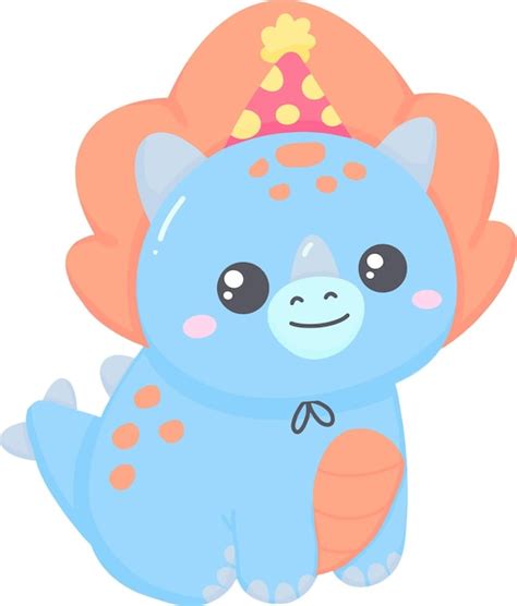 Premium Vector Cute Blue Dinosaur Wearing Party Hat