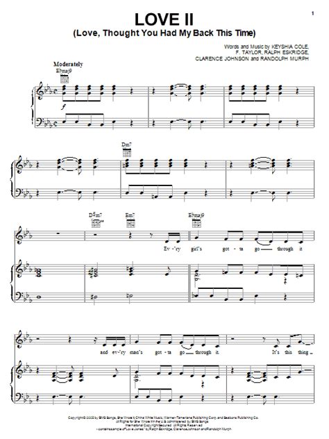 Keyshia Cole "Love II" Sheet Music for Piano, Vocal & Guitar | Download ...