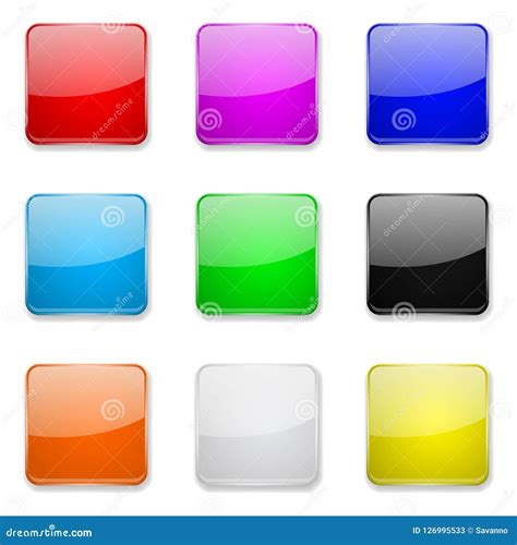 Botones De Cristal Cuadrados Sistema Coloreado De Los Iconos D
