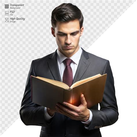 Premium PSD Professional Man Reading A Book In A Black Suit And Tie