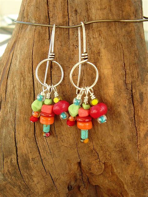 Boho Multi Color Earrings Colorful Earrings Sterling Silver Earrings