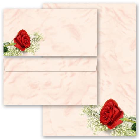 Briefpapier Sets Rote Rose Blumen Blüten Liebe Hochzeit Rosenmot