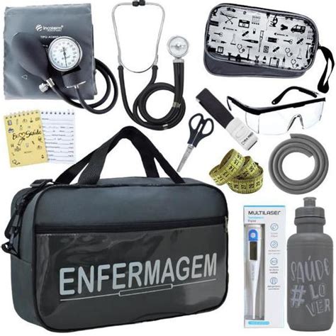 Kit Enfermagem Academico Aparelho Pressao Estetoscópio Bolsa Multi