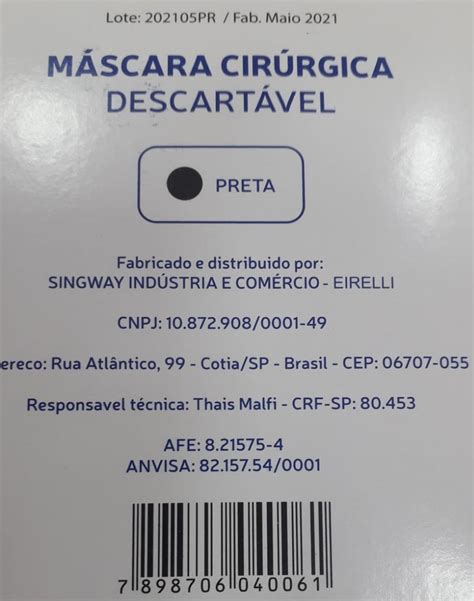 Máscara Cirúrgica Tripla Descartável Medway 50 unidades Cor Preta