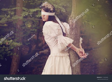 Dark Fairytale Inspired Image Beautiful Young Woman In Woods