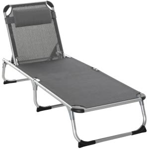 Outsunny Portable Sun Lounger Folding Camping Bed Cot Reclining