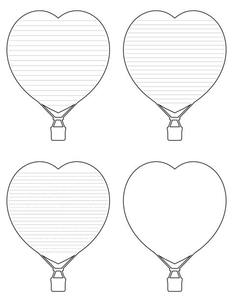 Free Printable Heart Shaped Hot Air Balloon Shaped Writing Templates