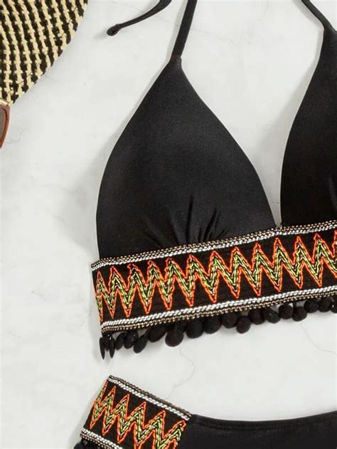 Chevron Tape Halter Bikini Swimsuit Her Shop EG