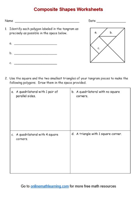 Composite Shape Worksheets (Second Grade, printable)