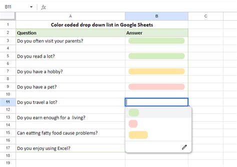 How To Create Colored Drop Down List In Excel And Google Sheets