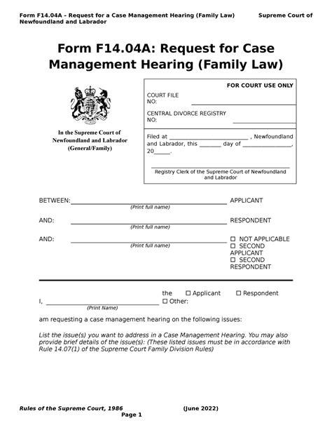 F A Request For Case Management Hearing Form F Request For