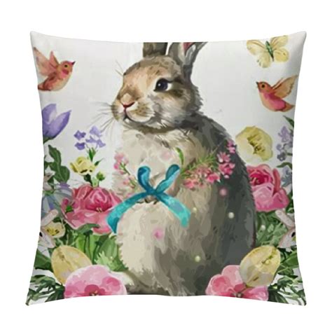 Nawypu Easter Pillow Covers Happy Easter Rabbit Floral Cushion Case