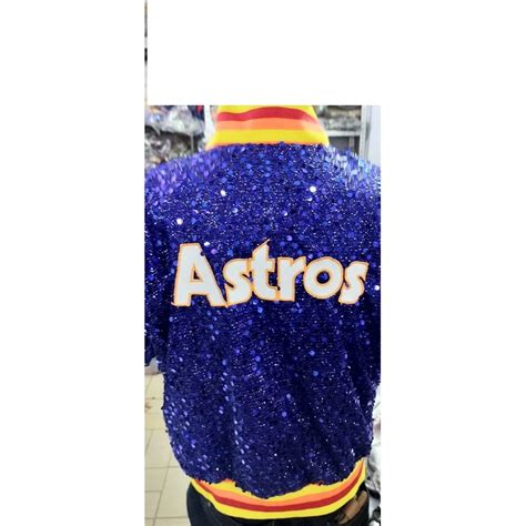 Womens Houston Astros Sequin Jacket Bomber Sparky Glitter Moon Light