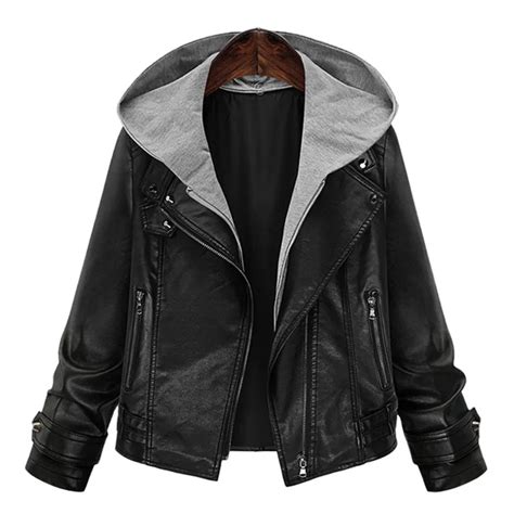 Xlxxl3xl4xl5xl Plus Size Women Coat Hooded Pu Leather Jacket Short Black Motorcycle Style