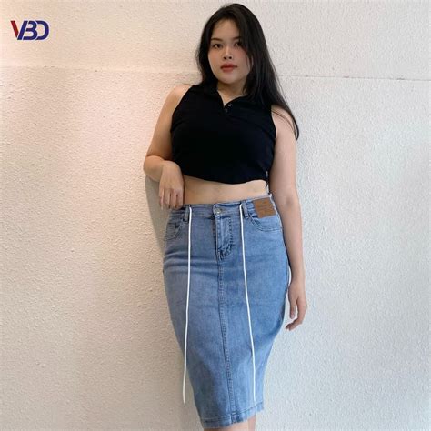 Chân Váy Midi Jean Bigsize Jv005 Dành Cho Nàng Béo Mập Từ 55 90kg