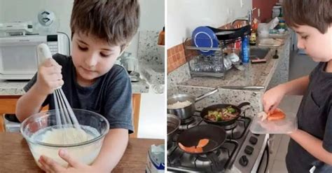 Mãe ensina o filho de 10 anos a cozinhar para que ele nunca exija da